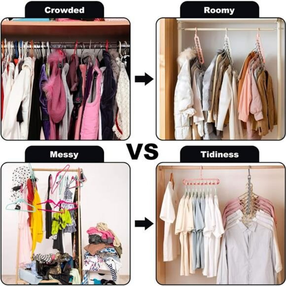 Magic Space Saving Hangers Set of 6 Closet Organizer with 9 Hole Hooks - Picture 4 of 7